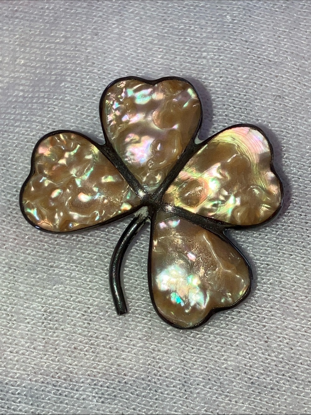 Vintage MOP 4 Leaf Clover Brooch Pin  Sterling